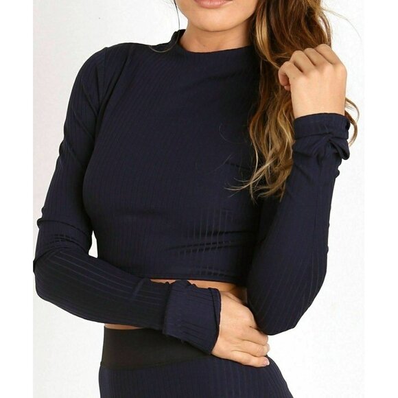 Noe Undergarments Navy Blue Ribbed Crop Top - Picture 2 of 10